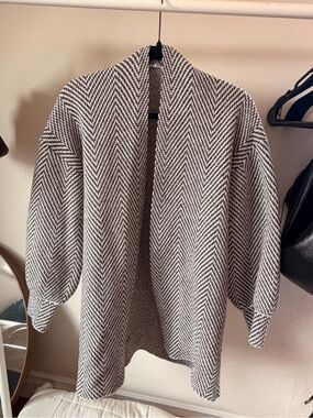 Open-Front Herringbone Knit Cardigan - Black & White